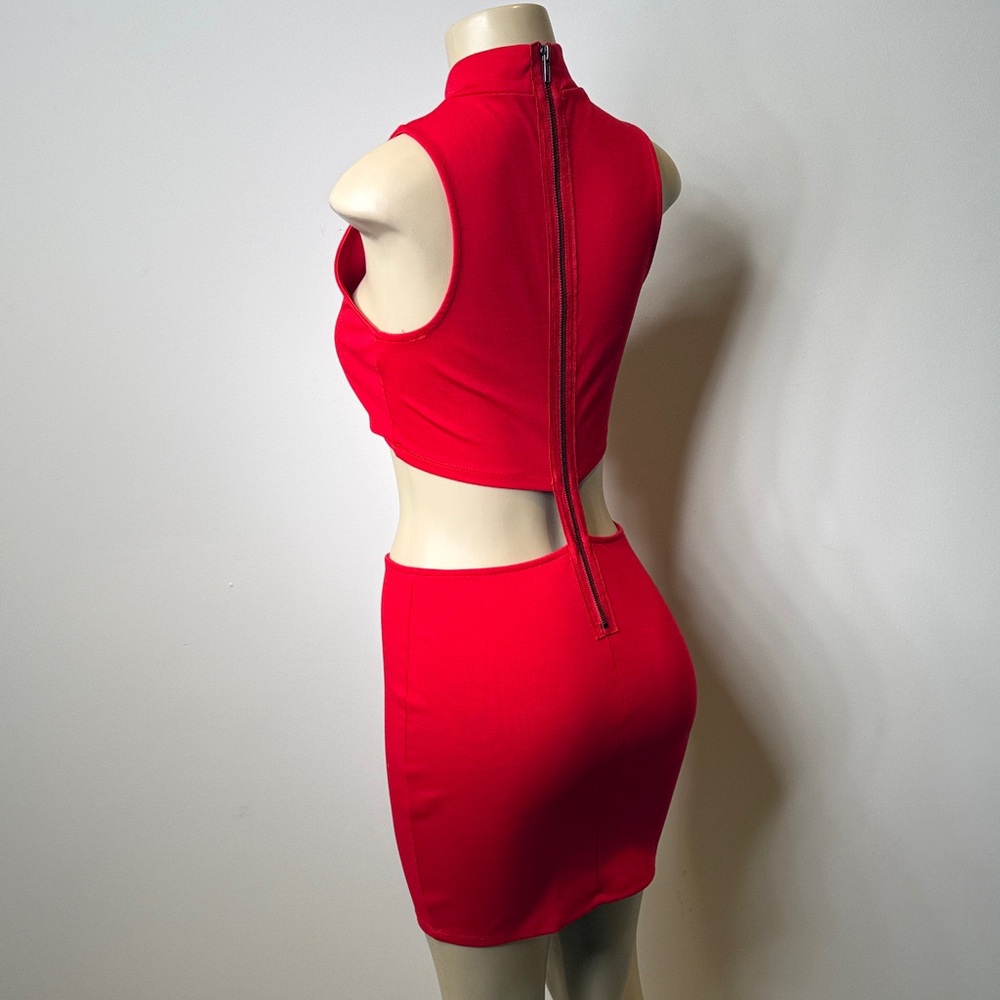 Forever 21 Red Mock Neck Crop Top & Mini Skirt Set